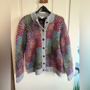 Appleseed's Multi-Color Patchwork Cardigan with Gray Trim Grandmacore